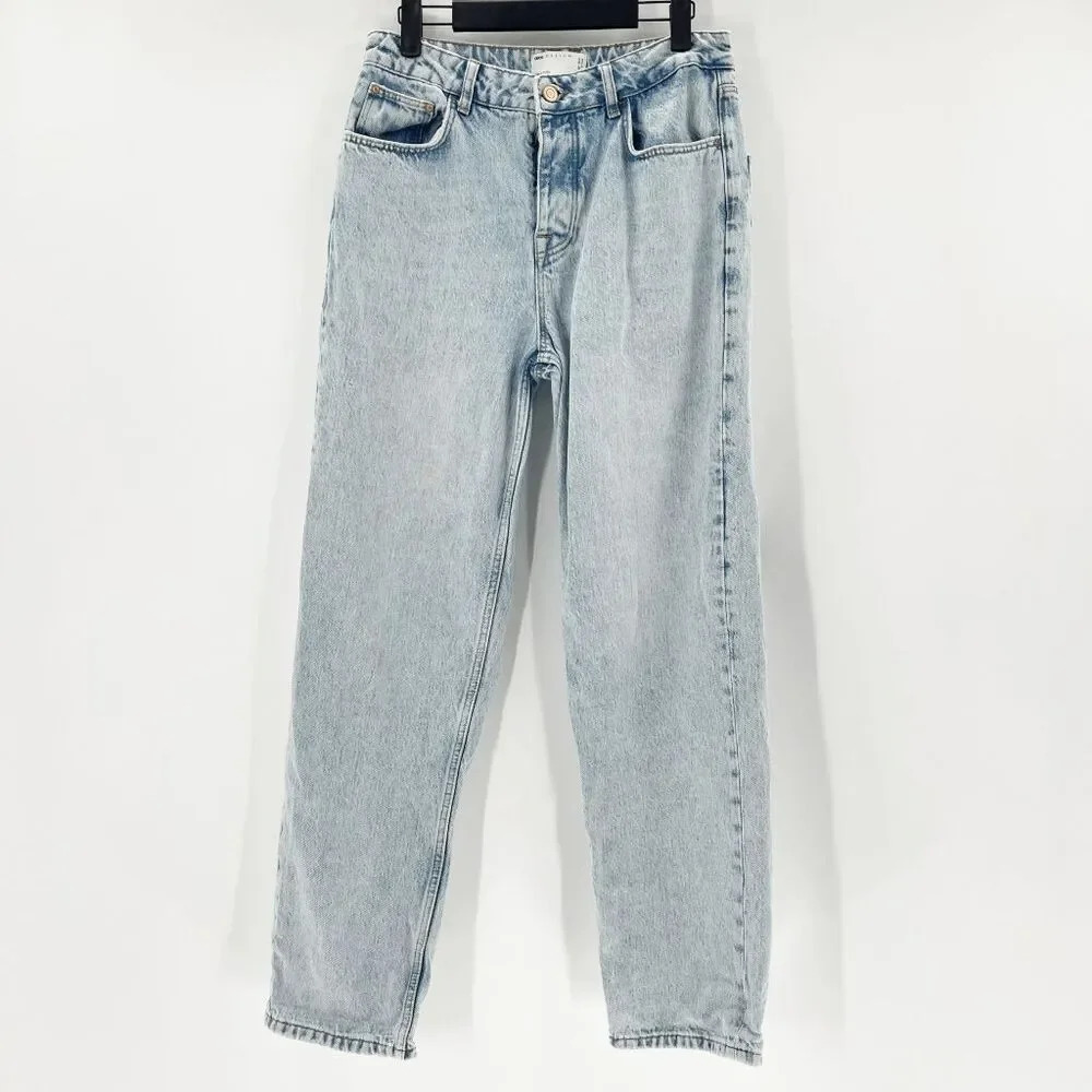 Asos Design Straight Leg Jeans Womens Size 30x30 Blue‎ Light Wash High Waisted